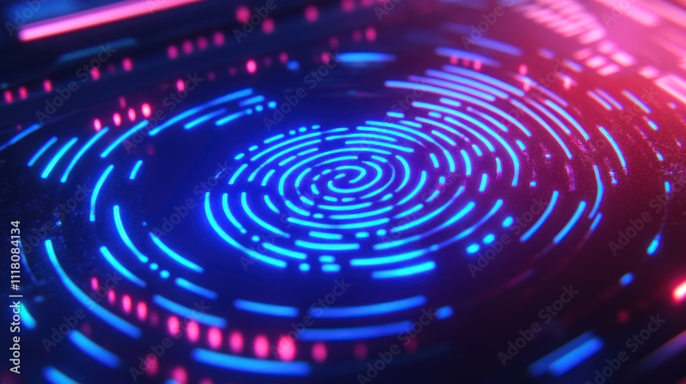 Abstract Digital Fingerprint with Neon Lights Abstract Digital Fingerprint with Neon Lights