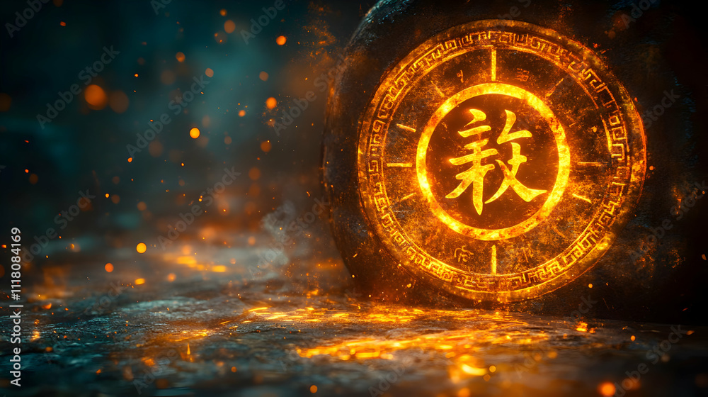 Abstract digital art of a Chinese zodiac sign with a soft glow and space for copy on the side. concept as An artistic representation of a Chinese zodiac animal glowing softly against a muted backgroun Abstract digital art of a Chinese zodiac sign with a soft glow and space for copy on the side. concept as An artistic representation of a Chinese zodiac animal glowing softly against a muted backgroun