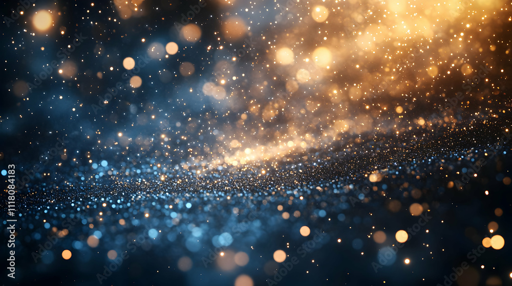 Obraz premium Abstract digital art of fireworks in the night sky with bokeh effect and copy space below. concept as A night sky illuminated with abstract fireworks rendered in digital art featuring bokeh effects an