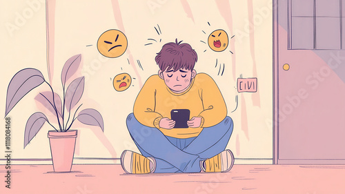 teenager feeling sad while using smartphone