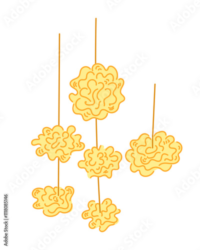 Hanging marigold garlands in yellow tones, traditionally used for decoration. Mexican traditional floral garland vector illustration on white background