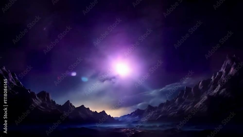 custom made wallpaper toronto digitalMilky Way stretching across the night sky, with vibrant stars, celestial clusters, and a faint purple hue glowing above a silhouette of a peaceful mountain range.Time Lapse Video.