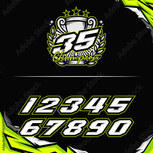 vector racing numbers for drag motorbikes and cars photo