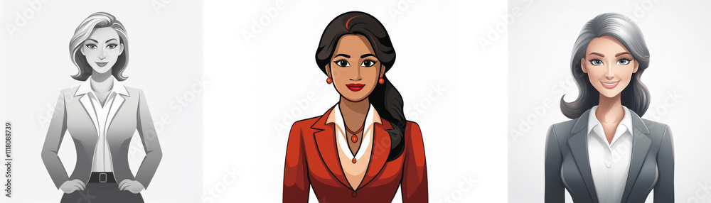Three diverse women in business suits, showcasing different hairstyles and ethnicities. Professional, confident, and stylish. Three diverse women in business suits, showcasing different hairstyles and ethnicities. Professional, confident, and stylish.