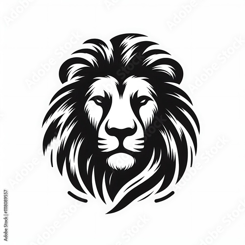 Stylized lion head illustration in black and white. photo