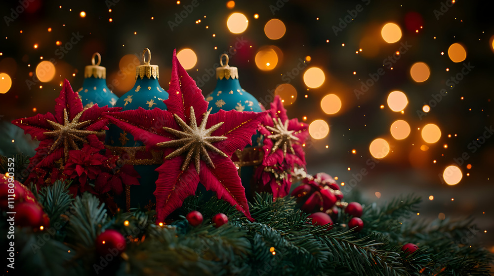 Bokeh lights with Reyes Magos and festive banners with copy space concept as Cinematic camera sweep across a bokeh lit background featuring Reyes Magos amidst festive banners symbolizing celebration a Bokeh lights with Reyes Magos and festive banners with copy space concept as Cinematic camera sweep across a bokeh lit background featuring Reyes Magos amidst festive banners symbolizing celebration a