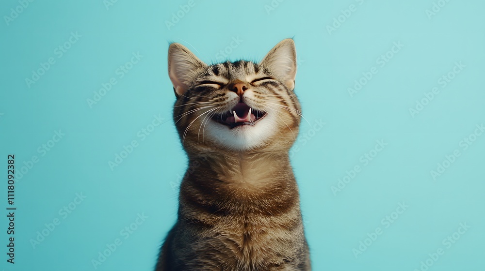 Fototapeta premium 座っている幸せそうな茶色の猫