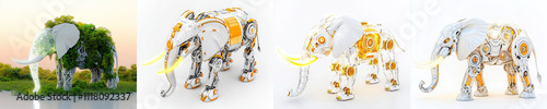 Virtual animal creation. futuristic robotic elephant design showcasing intricate details and vibrant colors, blending technology with nature. This unique creation symbolizes innovation and creativity photo