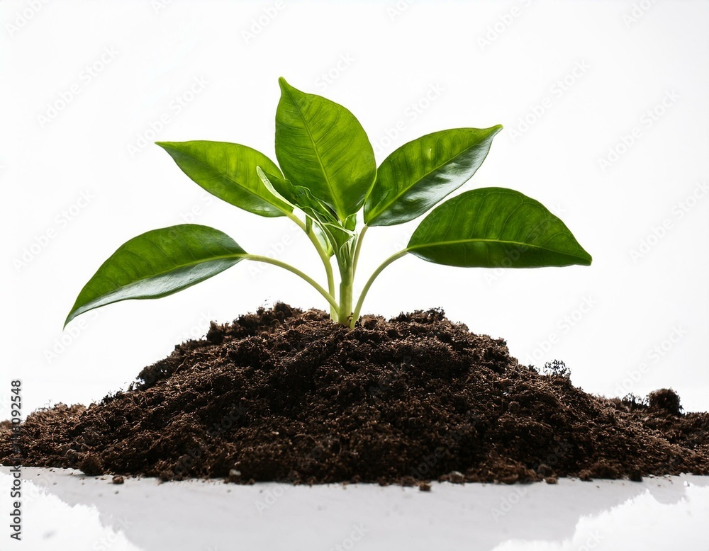 young plant sprouting from fertile soil, surrounded by lush greenery, representing growth and sustainability for eco-friendly initiatives
