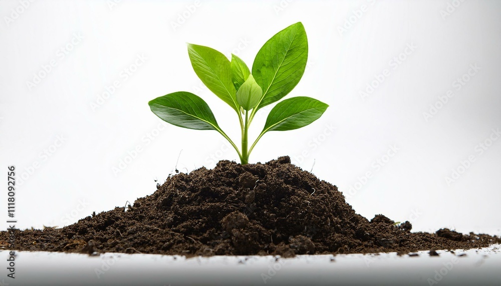 young plant sprouting from fertile soil, surrounded by lush greenery, representing growth and sustainability for eco-friendly initiatives young plant sprouting from fertile soil, surrounded by lush greenery, representing growth and sustainability for eco-friendly initiatives