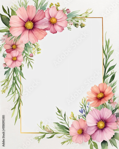 Elegant blank wedding card with floral accents.