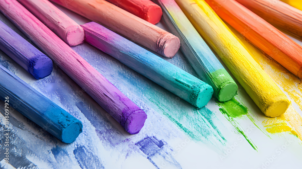 Vibrant chalk and watercolor rainbow on a clean white backdrop, showcasing vivid colors and whimsical design elements for a cheerful atmosphere. Chroma. Illustration Vibrant chalk and watercolor rainbow on a clean white backdrop, showcasing vivid colors and whimsical design elements for a cheerful atmosphere. Chroma. Illustration