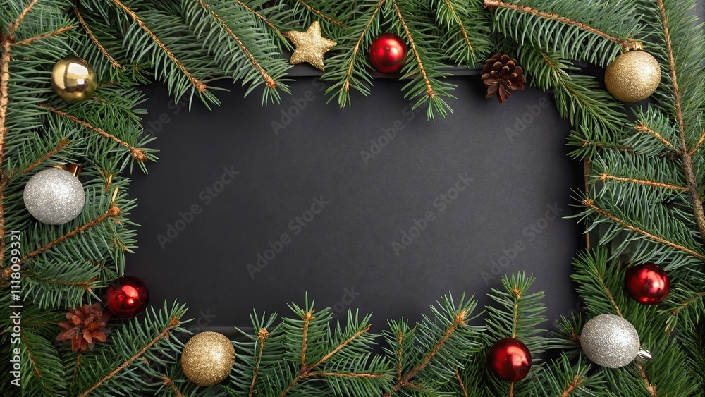 Fototapeta premium Free Photo christmas wreath with bells and ribbon greeting card Christmas border with copy space festive background 