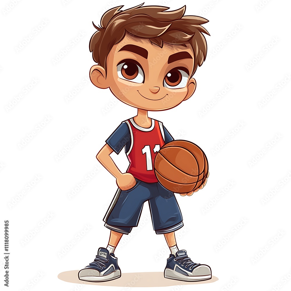 Cartoon teenage boy in a basketball jersey on a white background Cartoon teenage boy in a basketball jersey on a white background