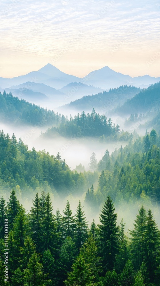 A serene landscape featuring lush green forests and misty mountains under a soft sky, evoking tranquility and natural beauty. A serene landscape featuring lush green forests and misty mountains under a soft sky, evoking tranquility and natural beauty.