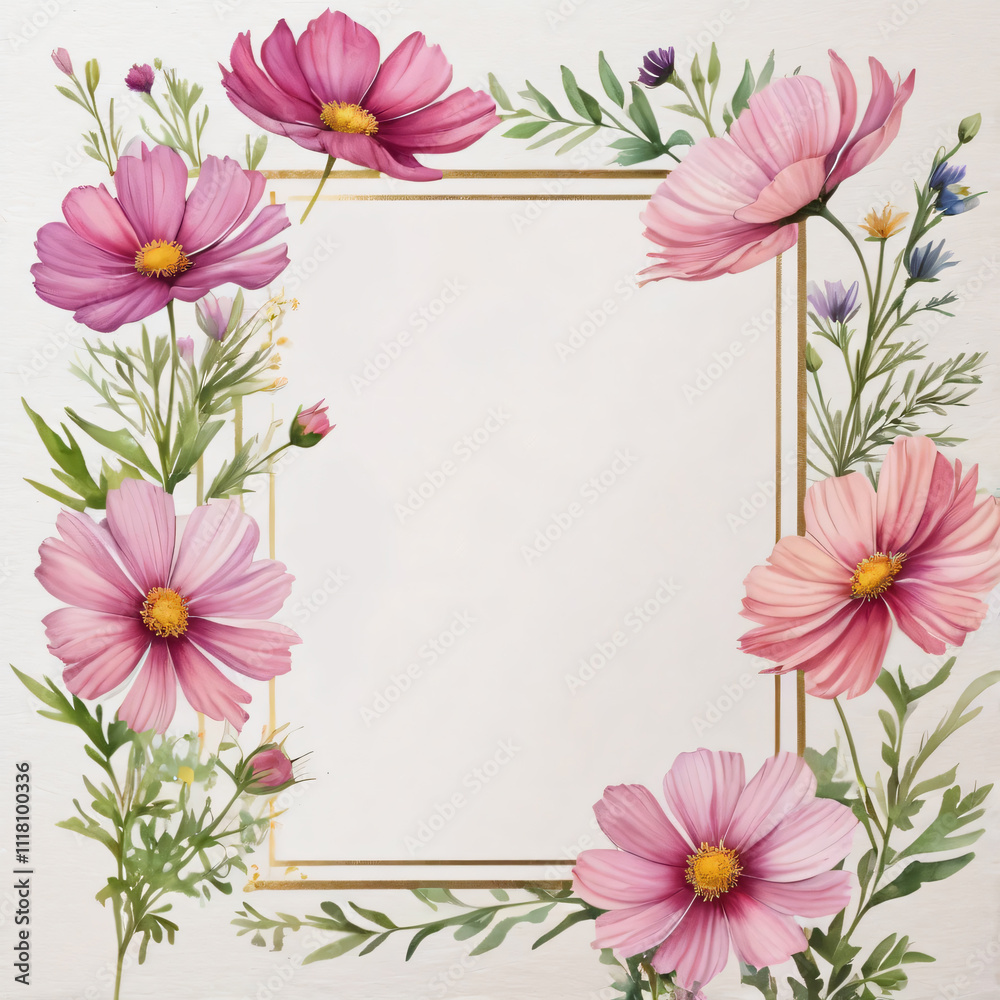 Fototapeta premium Elegant blank wedding card with floral accents.