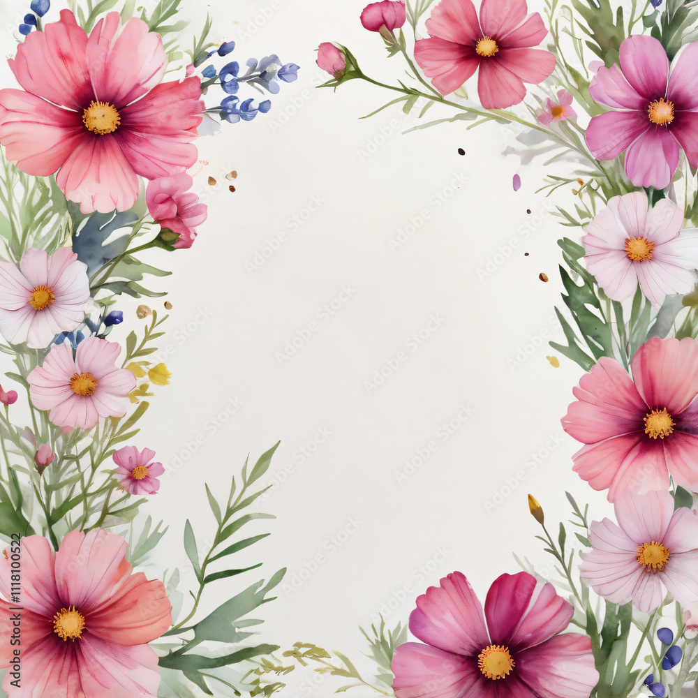 Fototapeta premium Elegant blank wedding card with floral accents.