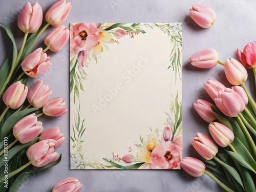 Elegant blank wedding card with floral accents.