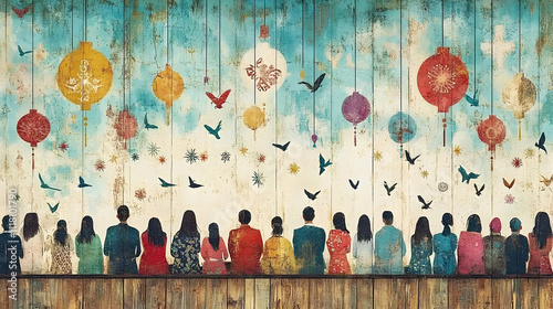 Diverse Interfaith Celebration concept as People from various religions celebrating together engaging in traditional rituals sharing cultural practices fostering unity and harmony during World Religio