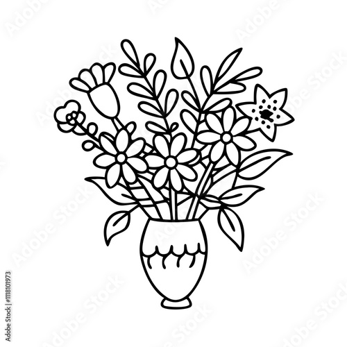 bouquet in a vase icon, valentines day illustration, valentine icon - simple black line art of bouquet in a vase, symbolizing valentines day celebrations. valentine vector.