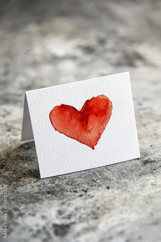 Fototapeta premium Watercolor heart design on handmade greeting card