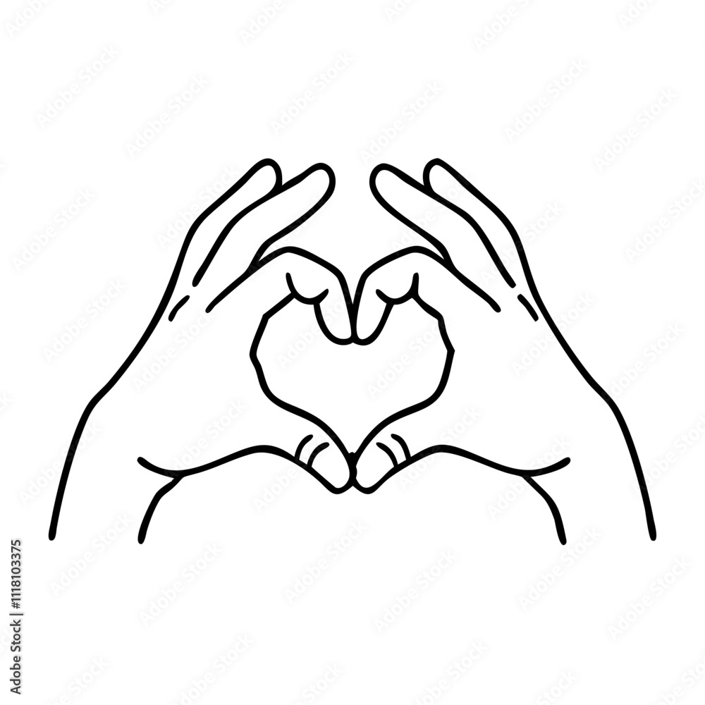Fototapeta premium hands forming heart icon, valentines day illustration, valentine icon - simple black line art of hands forming heart, symbolizing valentines day celebrations. valentine vector.