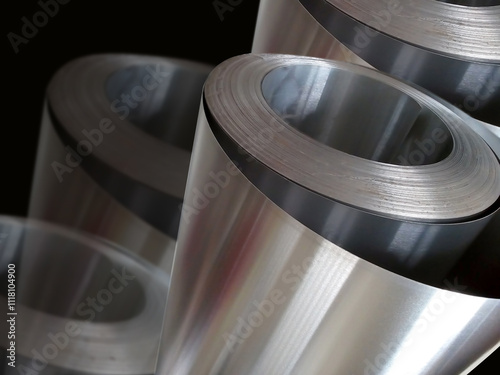 two roll of aluminum metal material with a gray background and shadow effect