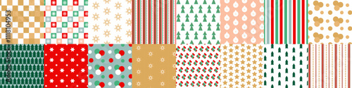 Set of Christmas seamless background. Christmas pattern with simple geometric shapes.