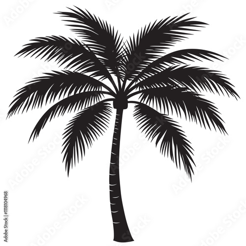 Coconut tree linocut silhouette 