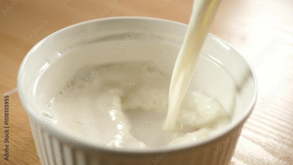slow motion pouring milk into an empty white bowl slow motion pouring milk into an empty white bowl