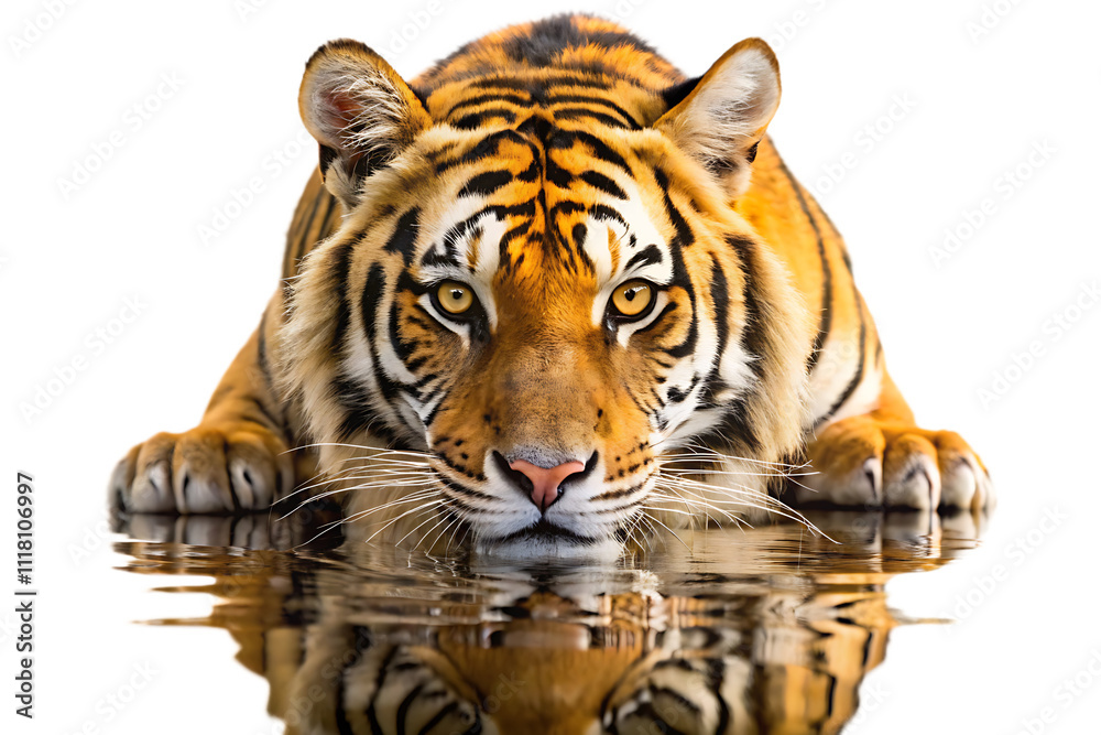 Obraz premium Tiger Drinking Water isolated on white background isolated on white background as transparent. PNG. AI GENERATED