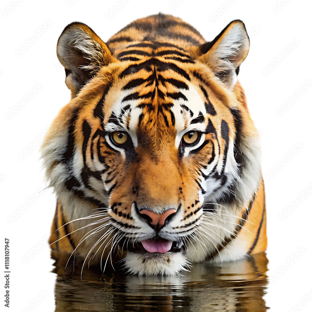 Fototapeta premium Tiger Drinking Water isolated on white background isolated on white background as transparent. PNG. AI GENERATED