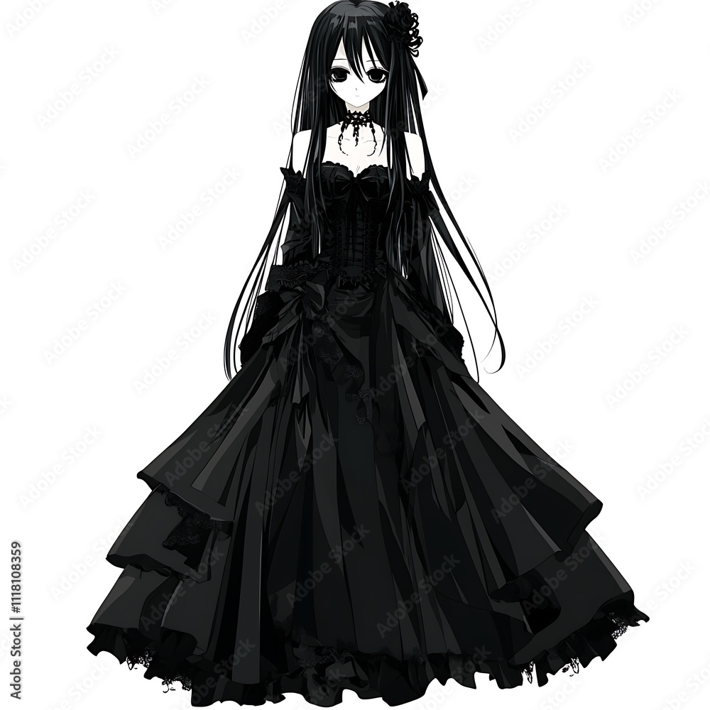 Anime teenage girl in a gothic dress on a white background Anime teenage girl in a gothic dress on a white background