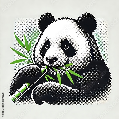 Cartoon panda eating bamboo. photo