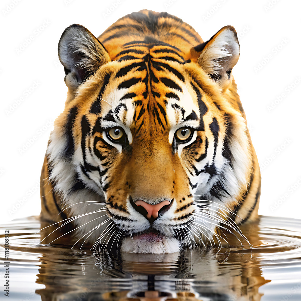 Fototapeta premium Tiger Drinking Water isolated on white background isolated on white background as transparent. PNG. AI GENERATED