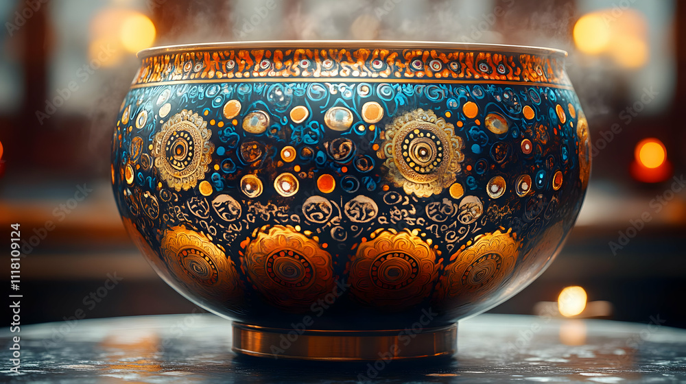 Macro Close up of Seollal Traditional Wine Bowl concept as A macro close up of a traditional Korean wine bowl used during Seollal showcasing intricate patterns and vibrant colors symbolizing celebrati Macro Close up of Seollal Traditional Wine Bowl concept as A macro close up of a traditional Korean wine bowl used during Seollal showcasing intricate patterns and vibrant colors symbolizing celebrati