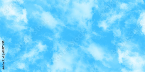 Blue sky with white clouds background, Romantic sky, nature background of romantic summer blue sky with fluffy clouds, Beautiful puffy clouds in bright blue sky in day sunlight.