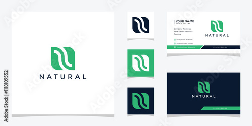 Letter N natural leaf green flower logo design inspiration