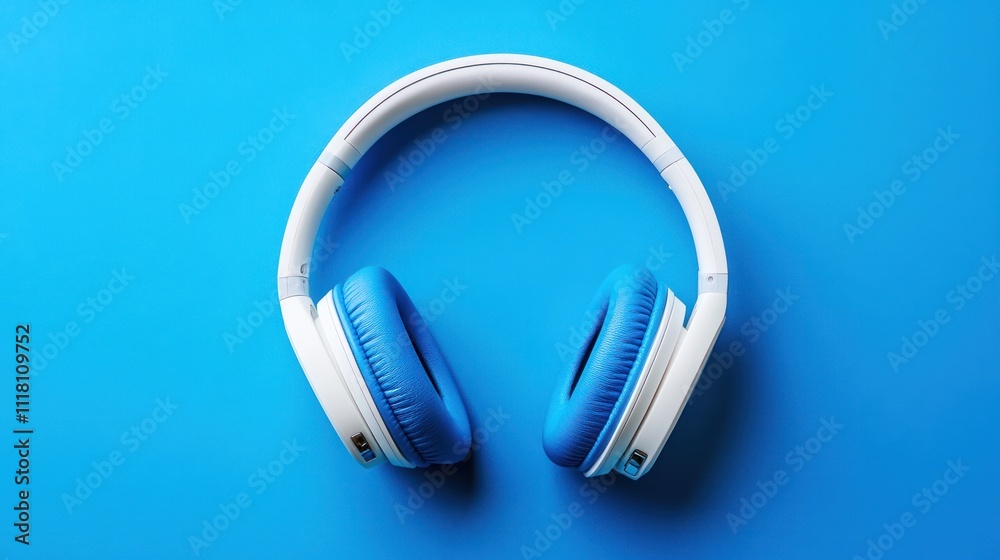 White Headphones on a Blue Background White Headphones on a Blue Background