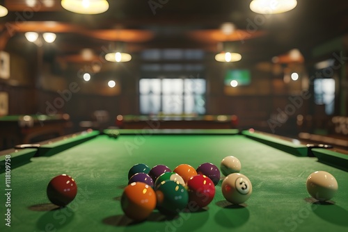 billiard table with balls