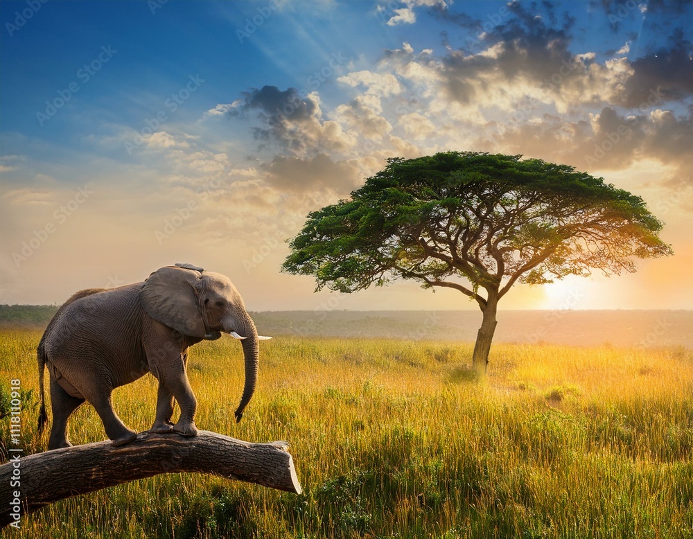 Fototapeta premium Lonely elephant on tree 