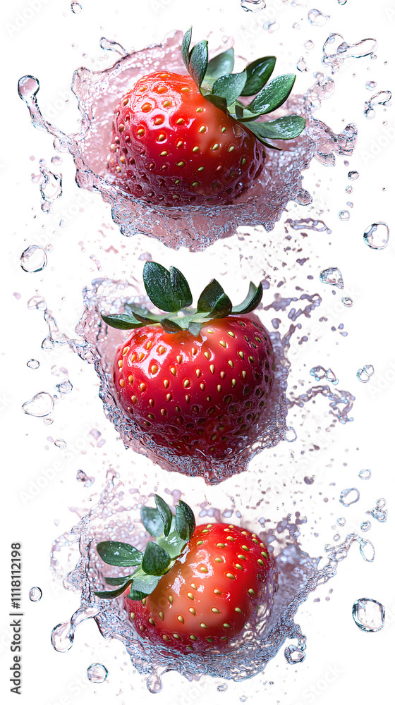 Singing strawberries flying in the air, splashing water around them, creating a whimsical and joyful scene, perfect for vibrant food illustrations, fruit-themed designs, and playful, creative content. Singing strawberries flying in the air, splashing water around them, creating a whimsical and joyful scene, perfect for vibrant food illustrations, fruit-themed designs, and playful, creative content.