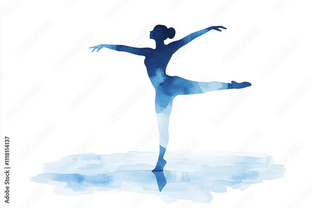 Elegant Ballerina Watercolor Painting Graceful Pose Blue Hues Ice Skating Art Elegant Ballerina Watercolor Painting Graceful Pose Blue Hues Ice Skating Art