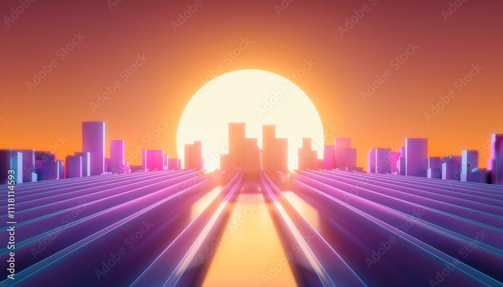 The concept of happiness and new beginnings: Abstract cityscape with rising sun, symbolizing growth and endless possibilities. The concept of happiness and new beginnings: Abstract cityscape with rising sun, symbolizing growth and endless possibilities.