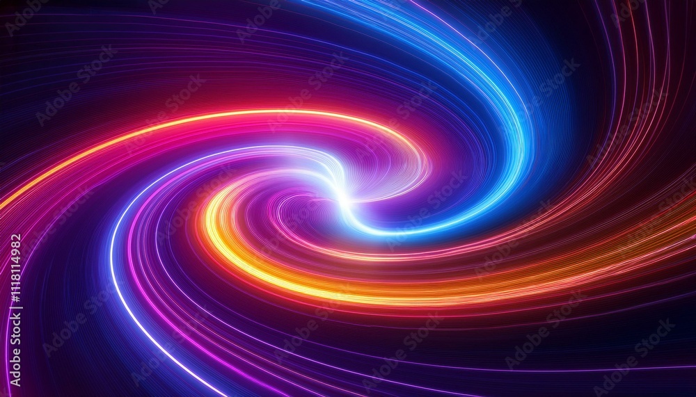 The concept of happiness and new beginnings: Abstract glowing spiral, vibrant colors representing renewal and happiness.