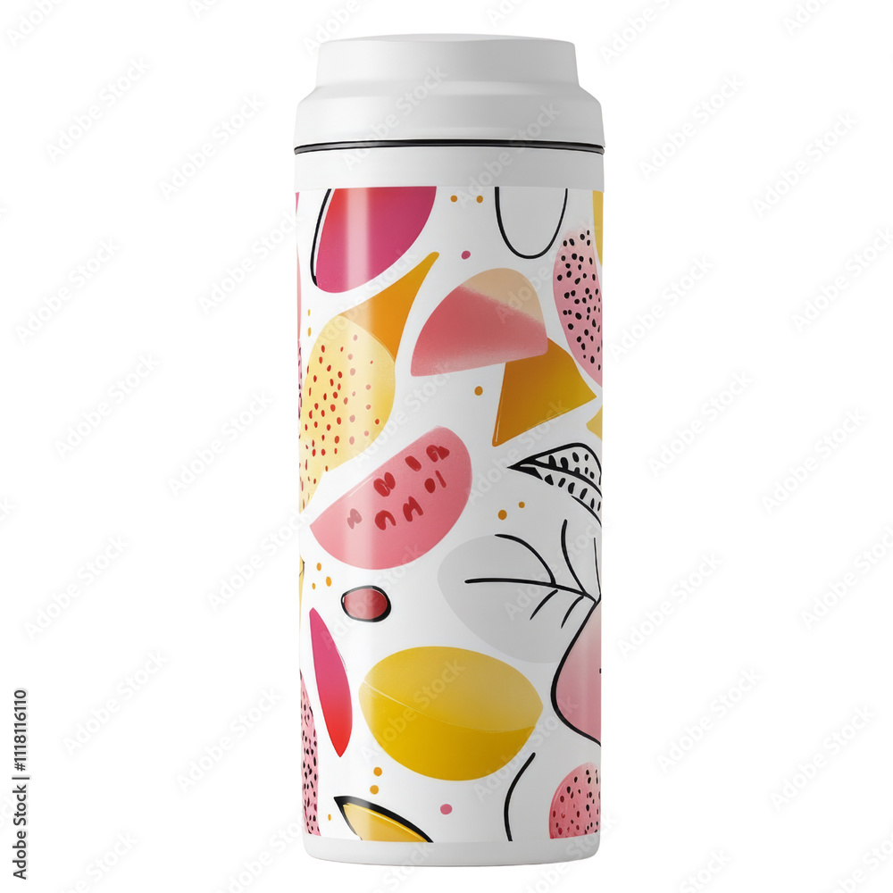 colorful insulated tumbler with vibrant fruit pattern, featuring abstract designs of watermelon, lemon, and other fruits, perfect for keeping beverages hot or cold. png ,image transparent colorful insulated tumbler with vibrant fruit pattern, featuring abstract designs of watermelon, lemon, and other fruits, perfect for keeping beverages hot or cold. png ,image transparent
