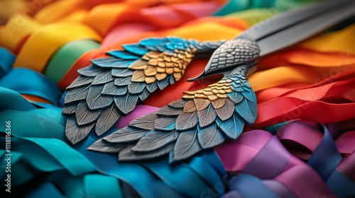 Bird wing scissors with feather details photo