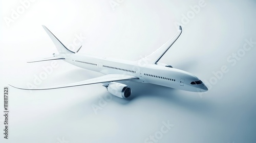 A white airplane is sitting on a white background