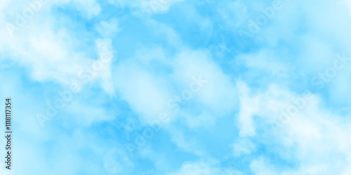 Blue sky with white clouds background, Romantic sky, nature background of romantic summer blue sky with fluffy clouds, Beautiful puffy clouds in bright blue sky in day sunlight.