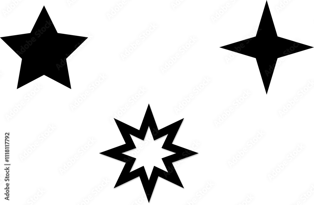 Star Sparkles sign symbol icon set. Black silhouette shape. Hand drawing doodle image. Cute shape collection. Christmas decoration element. Flat design. White background. Vector illustration Star Sparkles sign symbol icon set. Black silhouette shape. Hand drawing doodle image. Cute shape collection. Christmas decoration element. Flat design. White background. Vector illustration